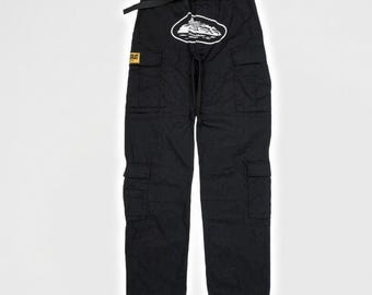 Pantalones cargo negros inspirados en Corteiz – Pantalones con estampado de la isla de Alcatraz