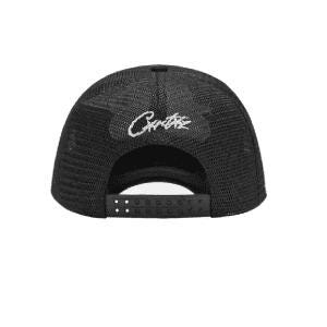 May include: Black trucker hat with a mesh back and a curved peak. The hat has the word "CRAZY" embroidered in white script across the back. The adjustable strap ensures a comfortable fit. A stylish accessory for casual wear.