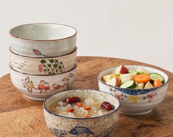 Ciotola per ramen in ceramica giapponese, ciotola per zuppa di noodles in stile artigianale, ciotola per riso con decorazioni floreali, stoviglie asiatiche, ciotola per udon da regalare