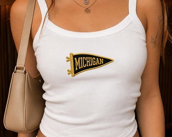 Custom Embroidered College Pennant Tank top, Custom College University Camisole Gift, Personalized Team Apparel, University Flag Name Patch