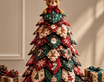 DIY Quilted Christmas Sewing Kit, Patchwork Fabric Craft Kit, Beginner Sewing Project, Festive Home Decor, Holiday Gift
