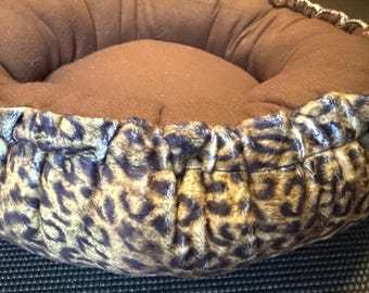 Cat Bed Leopard & Brown Fleece, Reversible, Handmade, Sleeping, Napping, Gift for Cats