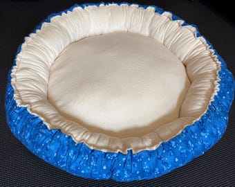 Cat Bed, Small Dog Bed, Cream Color and Blue with Paw Print Fabric, Cozy Sleeping Pad