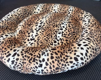 Cama para gatos con estampado de leopardo en forma de donut, tumbona suave de felpa Minky para gatitos.