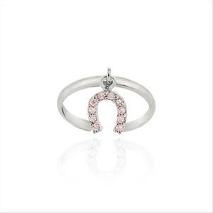 925 Sterling Silver Dangling Pink Cz Horseshoe Toe Ring