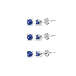 Set di 3 paia di orecchini a perno rotondi da 3 mm, in argento e blu reale, con cristalli europei.