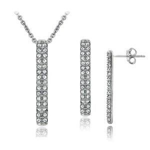 European Crystals Line Drop Earrings & Necklace Set, 18" in Brass
