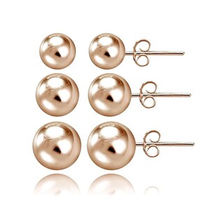 Rose Gold Tone Over Sterling Silver 3-Pair Ball Stud Earrings Set