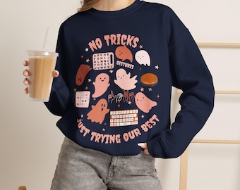 Autism Awareness Crewneck Sweatshirt, Halloween Ghosts, Communication Acceptance (50/50 Cotton-Poly)