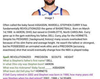 Steph Curry Spellers Method Lesson Plan, Basketball SPELLERS - S2C Curriculum (Digital Download)