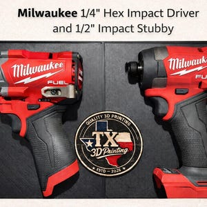 Atornillador de impacto hexagonal Milwaukee de 1/4" y atornillador de impacto corto Gridfinity Custom Bins de 1/2".
