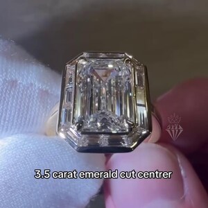 3.50 CT IGI Emerald Cut Lab Grown Diamond & Moissanite Trapezoid Engagement Ring, 18K Solid Gold, Tapper Baguette, Wedding Bridal Ring Gift