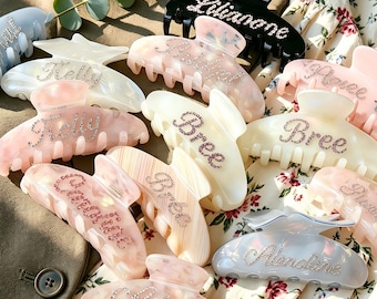 Custom Name Hair Claw Clip – Personalized Acetate Rhinestone Clip, Personalized Just for Her. Elegant Everyday Accessory & Thoughtful Gif