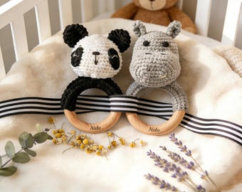 Personalized Crochet Baby Rattle Ring | Newborn Grasping Toy, Unique Gift for New Mom, Sweet Present for Niece & Nephew