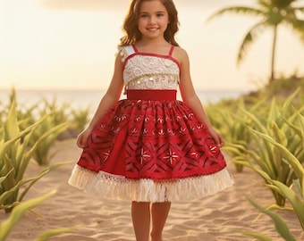 Vestido de princesa Moana para niña, disfraz de aventura oceánica, vestido rojo polinesio para niñas, atuendo de Halloween, regalo de cumpleaños para niñas