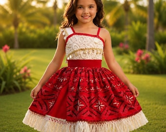Vestido de princesa Moana para niña, disfraz de aventura oceánica, vestido rojo polinesio para niñas, atuendo de Halloween, regalo de cumpleaños para niñas