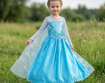 Schneekönigin Prinzessinnen Kleid Mädchen Kostüm Blau Eis Kleid Kinder Halloween Outfit Gefrorene inspiriert Geburtstag Geschenk Rollenspiel Kostüm