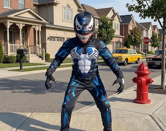 Kinder Black Spider Kostüm, Superhelden Anzug für Jungen & Mädchen, Muskel Spandex Overall, Halloween Cosplay Outfit