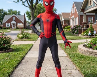 Disfraz de araña para niños, traje de superhéroe, traje de cosplay de Halloween, mono de spandex, conjunto de máscara, regalo de cumpleaños para niños y niñas.