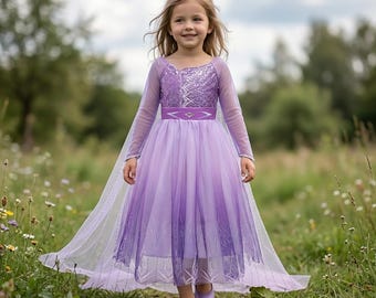 Elsa Prinzessin Kleid Mädchen Lila Kostüm Schneekönigin Cosplay Langarm Party Outfit Kinder Geburtstag Geschenk Gefrorene inspiriert Kleid