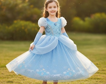 Cinderella Prinzessinnen Kleid Mädchen, Blaues Märchen Ballkleid, Tüll Tutu Kostüm, Kinder Cosplay Outfit, Geburtstagsgeschenk