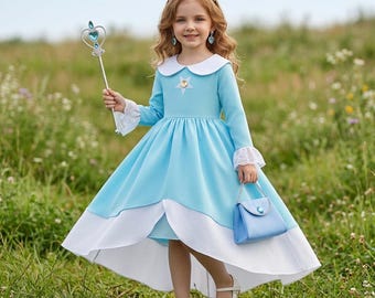 Rosalina Prinzessin Kleid Mädchenkostüm Blau Cosplay Outfit Langarm Märchen Kleid Kinder Halloween Geburtstag Geschenk