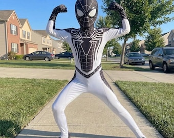 Schwarz weiße Spinne Kostüm für Kinder, Superheld Cosplay Anzug, Halloween Bodysuit, Jungen Party Outfit, Geschenk für Kinder