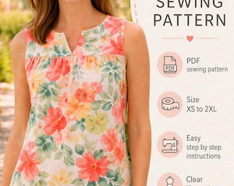 Easy Casual Top Pattern PDF, Women Shirt Sewing Pattern, Instant Download