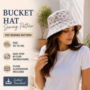 Patrón de costura en PDF para sombrero tipo pescador / Patrón de sombrero reversible para el sol / Tutorial para hacer un sombrero de verano / Patrón de costura para principiantes / Tallas XS-4XL / Descarga instantánea