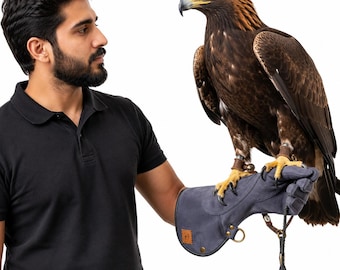 Blue Falconry Glove 12 Inch | Premium Leather Falcon Glove | Falconer Glove | Eagle Handling Gauntlet | Bird of Prey Training Glove