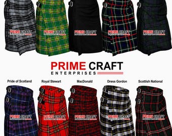 Scottish Traditional Handmade Men's 8 Yard All Tartan Kilt | 16oz Acrylic Wool Highland Kilt | Traditional Utility Kilt | Multiple Tartans