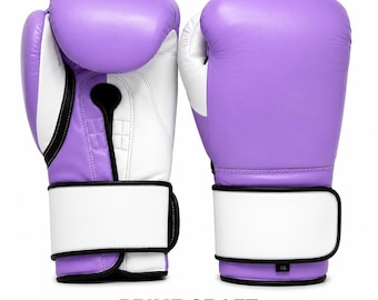 Purple White Boxing Gloves | Premium Leather Training Gloves | Sparring & Heavy Bag Gloves | Kickboxing Muay Thai Boxing Gear