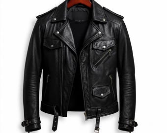 Men's Black Leather Biker Jacket | Genuine Cowhide Motorcycle Jacket | Handmade | Made to Order