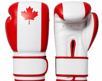 Handmade Leather Canada Flag Boxing Gloves, Red White Maple Leaf Training Gloves, Canadian Boxing Gear, Kickboxing Sparring Gloves