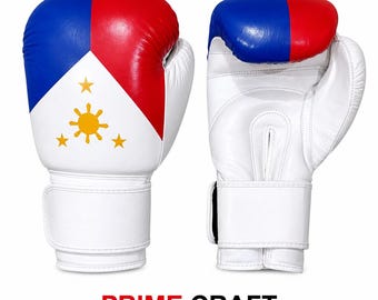 Philippines Flag Boxing Gloves | Filipino Flag Inspired Boxing Gloves | Handmade Leather Training Gloves | Kickboxing Sparring Gloves
