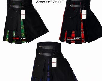 Unisex Scottish Traditional Handmade Hybrid Utility Kilt Irish Green, Royal Stewart, Pride of Scotland Kilt 26" to 60"