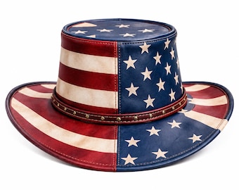 Premium Quality Handmade American Flag Cowboy Hat, Patriotic Western Hat, USA Flag Hat, Wide Brim Rodeo Hat, 4th of July Country Hat