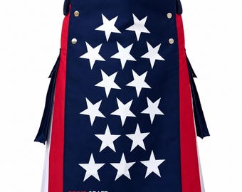American Flag Utility Kilt for Men | Stars & Stripes Cotton Tactical Kilt | Patriotic Highland Utility Kilt | Cargo Kilt with Pockets