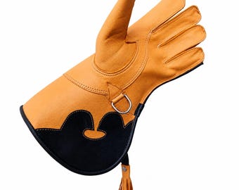 Handmade Light Orange Colour Falconry Glove 12 Inch | Premium Leather Falcon Gloves | Hawk Eagle Owl Handling Gauntlet