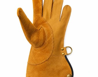 Golden Brown Falconry Glove 12 Inch Leather Gauntlet | Handmade Suede Bird Handling Glove | Falcon Hawk Owl Training Glove