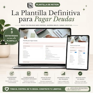 Plantilla Notion Finanzas Personales | Plantilla para Pagar Deudas, Control de Gastos y Presupuesto | Rastreador de Deudas Bola de Nieve