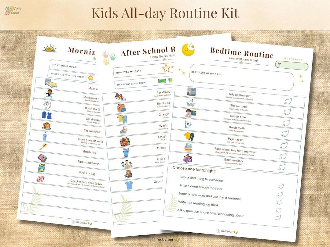 Kids Routine Draft Kids Daily Routine Chart Printable | Morning After School Bedtime ...