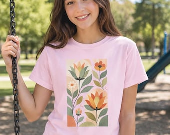 Boho-T-Shirt mit Wildblumenmotiv, botanischem Gartenmotiv, Frühlingswiese, Cottagecore-Stil, Geschenk für Naturliebhaber, Erwachsene