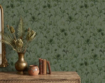 Vintage Floral Hand-Drawn Wallpaper, Removable Peel and Stick (Made in USA)