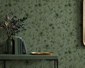 Vintage Floral Wallpaper, Vintage Wallpaper, Removable Wallpaper, Peel and Stick Wallpaper