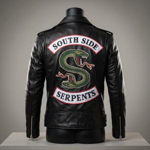 Giacca da motociclista in pelle nera dei South Side Serpents, con toppa ricamata sul retro, costume per cosplay.