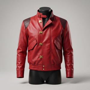 Giacca da motociclista in pelle rossa in stile anime, con toppa ricamata sul retro, cappotto da biker retrò