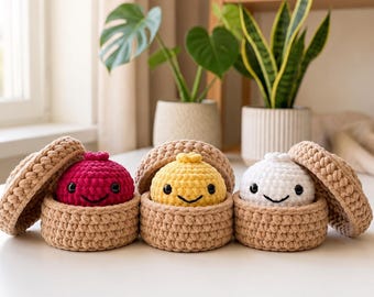 No Sew Dumpling & Steamer Crochet Pattern, Viral Dumpling Plushie Pattern, Easy Beginner Amigurumi Food Tutorial, Kawaii Plush PDF Pattern