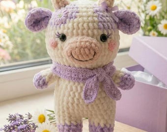 Lavendel Kuh Häkelanleitung PDF | Mollige Amigurumi Kuh | Anfänger Plüschtier vom Bauernhof.