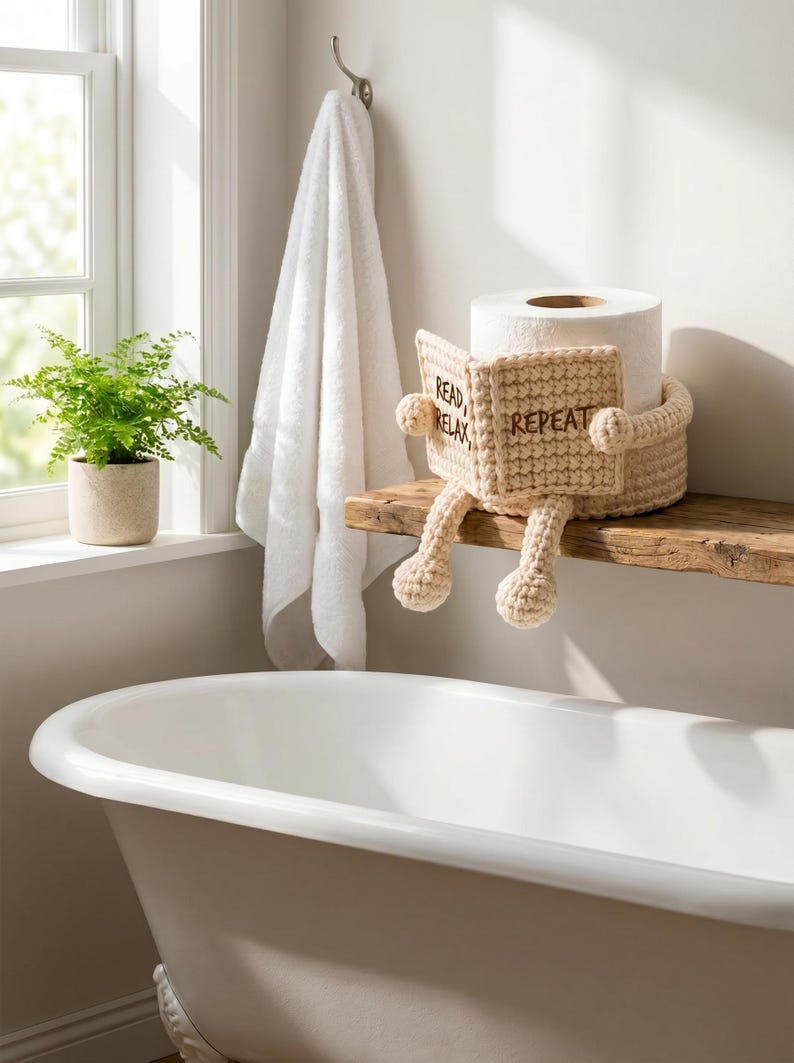 Crochet Toilet Paper Holder Pattern PDF, Amigurumi Tissue Roll Holder, Easy Bathroom Decor Crochet Pattern, Beginners Friendly PDF Download image 7